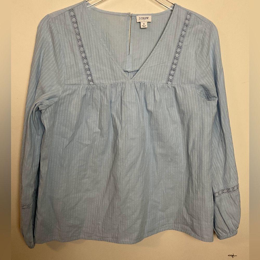 J. Crew 100% Cotton Peasant Blouse in Arctic Blue Small